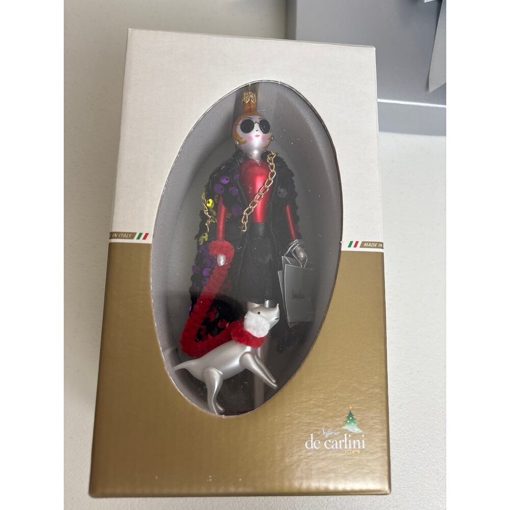 De Carlini Neiman Marcus Lady Ornament Sunglasses Sequin Coat Dog Italy Glass - Picture 8 of 8
